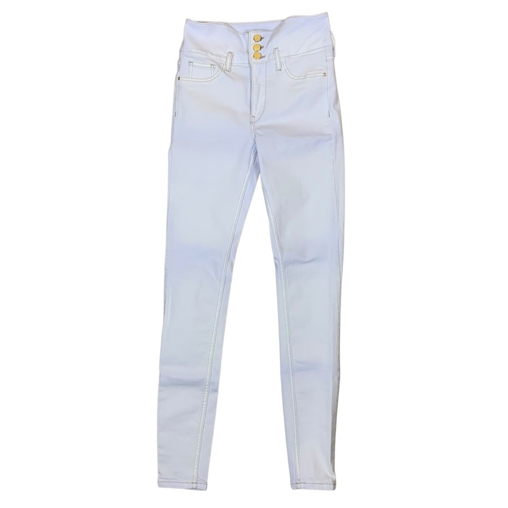River Island White High Rise Skinny Jeans Stretch Clean Minimalist 10 Long Tall